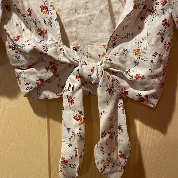 Reformation Seychelles White Linen Floral Top Gabrielle Size XL - Picture 7 of 7